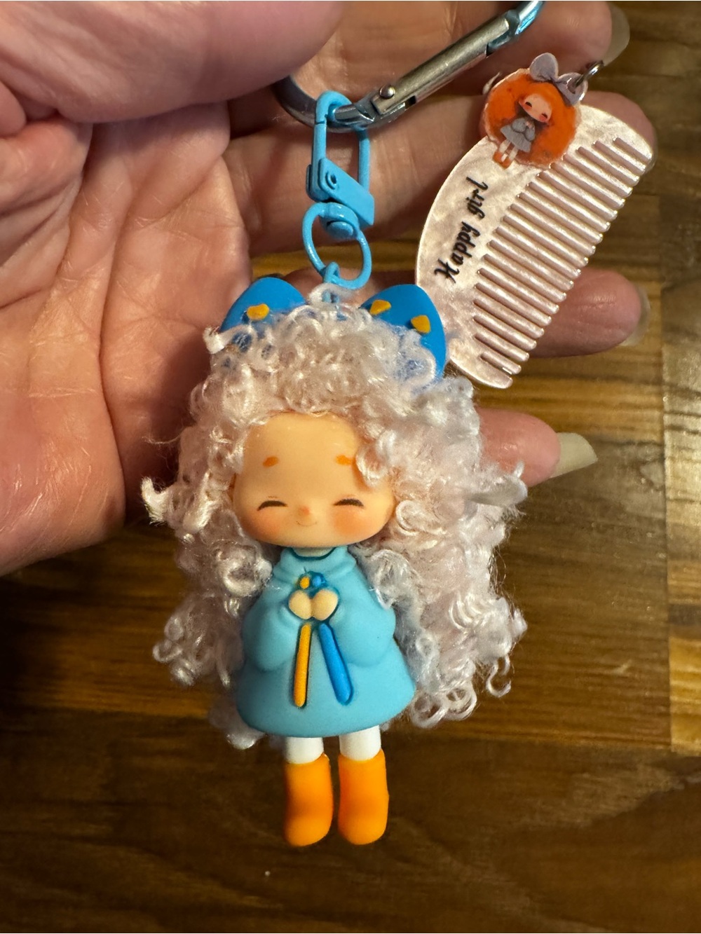 Cute Blue pink Dolly Parton style Curly-Hair Doll Keychain/purse charm
